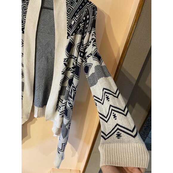 Pink Republic Women Open Front Aztec Cardigan Sweater Cotton Acryli Beige&Navy L - Picture 7 of 11